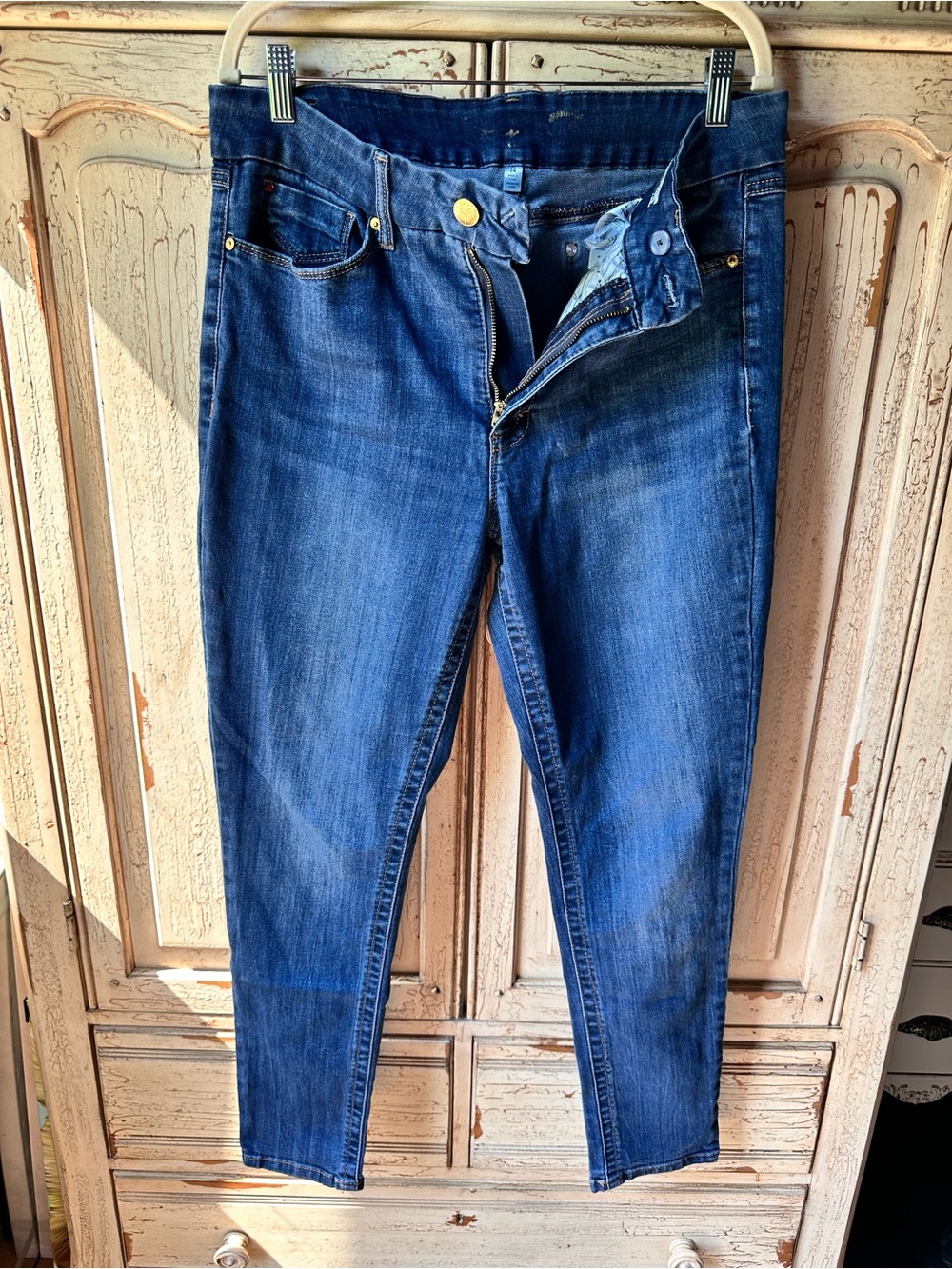 Seven7 Dark Blue Skinny Jeans with Fading